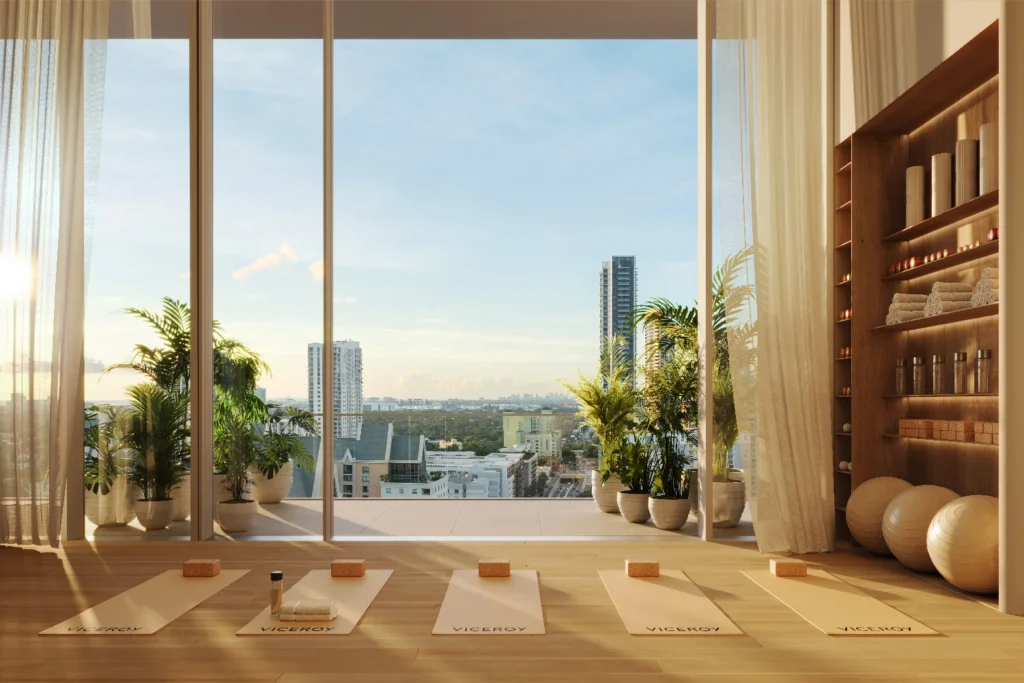 yoga studio overlooking cityscape at Viceroy Residences Ft Lauderdale