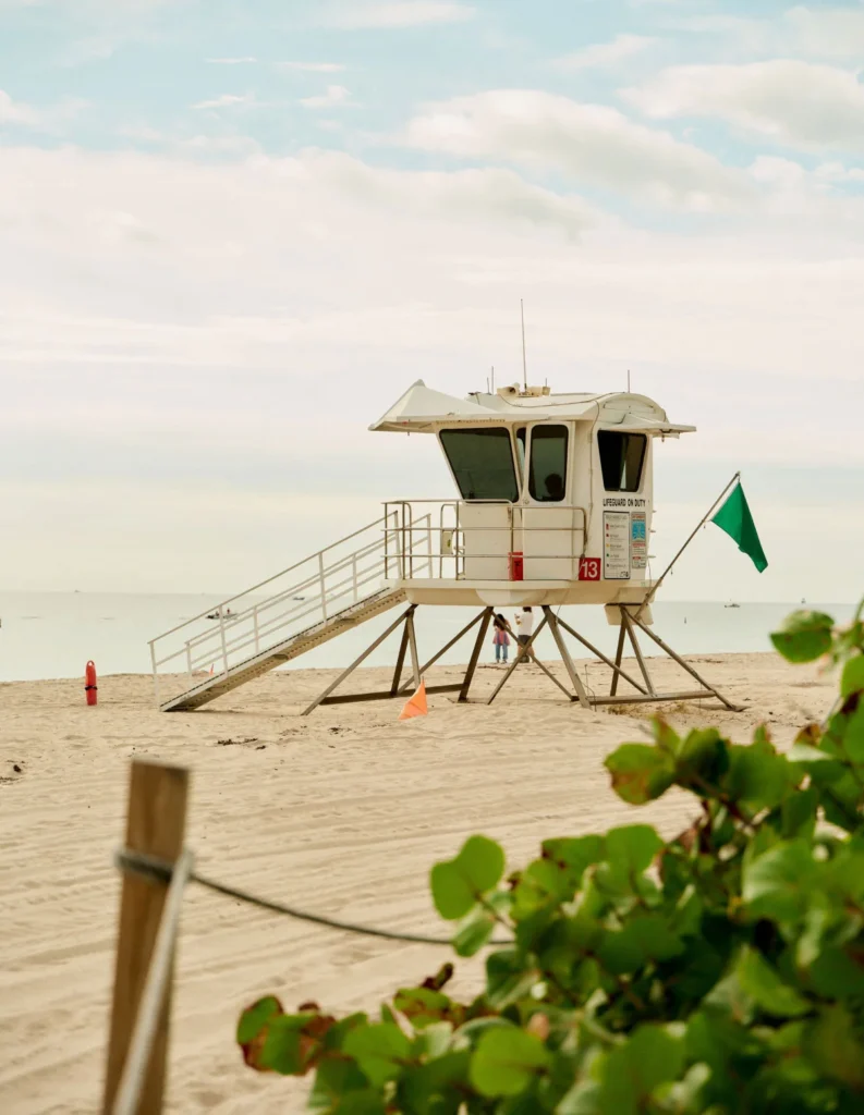 lifeguard station on beach overlooking ocean